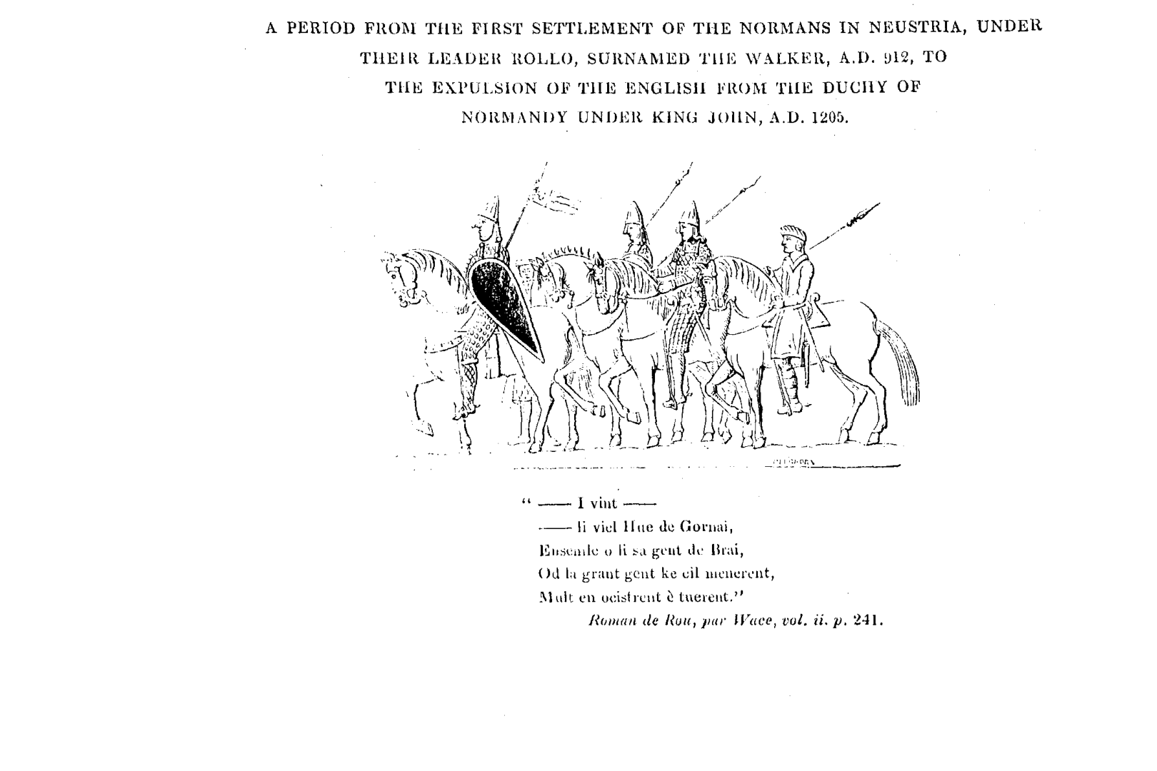 Mounted horsemen vignette from Daniel Gurney's Part I title page, evoking the Norman settlement generation