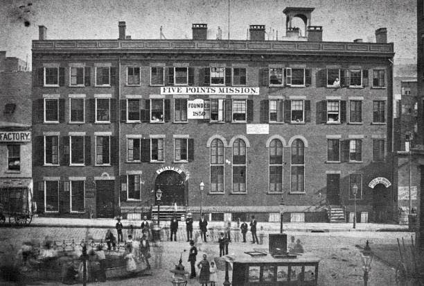 Historic image of the Five Points Mission building