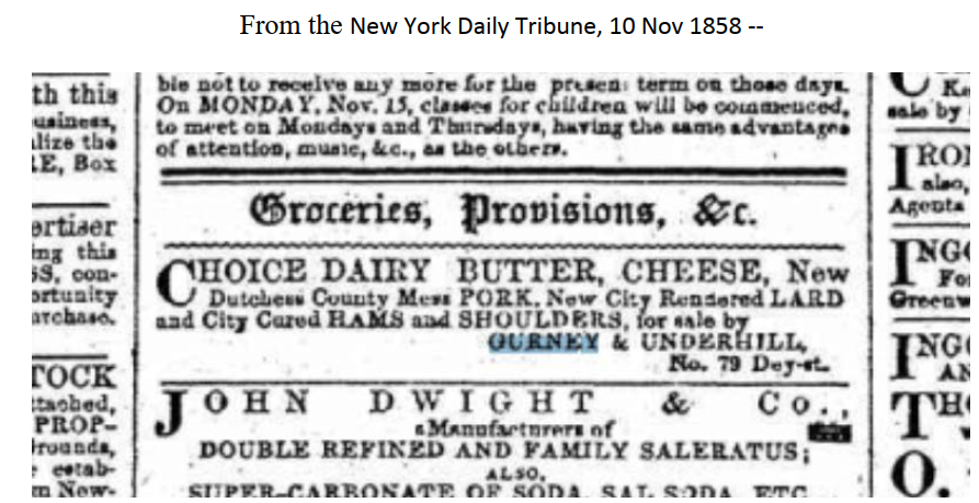 New York Daily Tribune advertisement for Gurney and Underhill